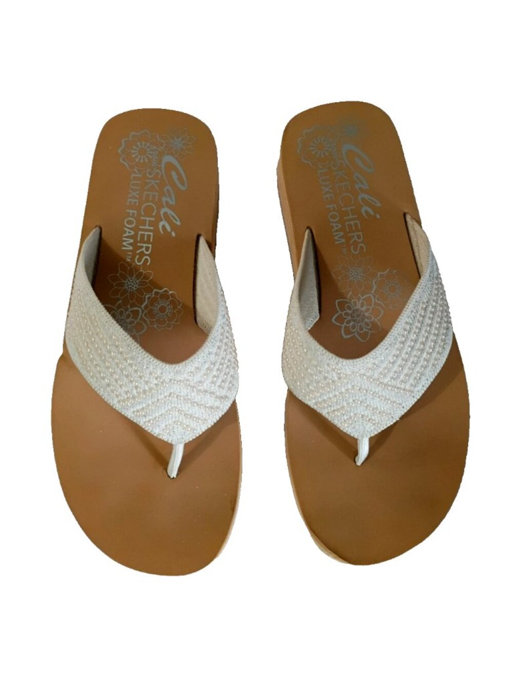 Skechers Cali Luxe Foam Platform Sandals Thong Style Embellished Ivory - Size 7M
